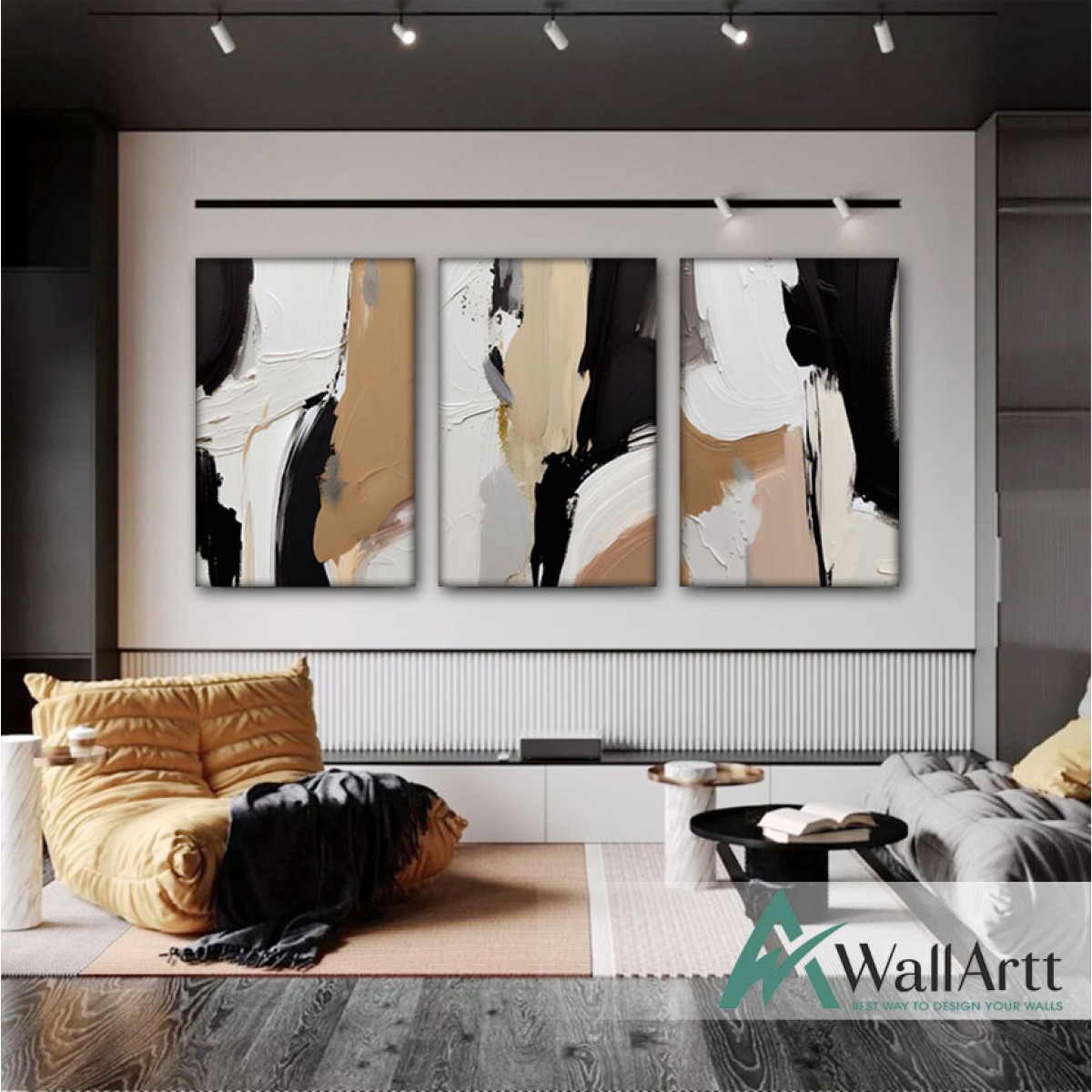 Brown Black 3 Piece 3d Heavy Textured Partial Oil Painting